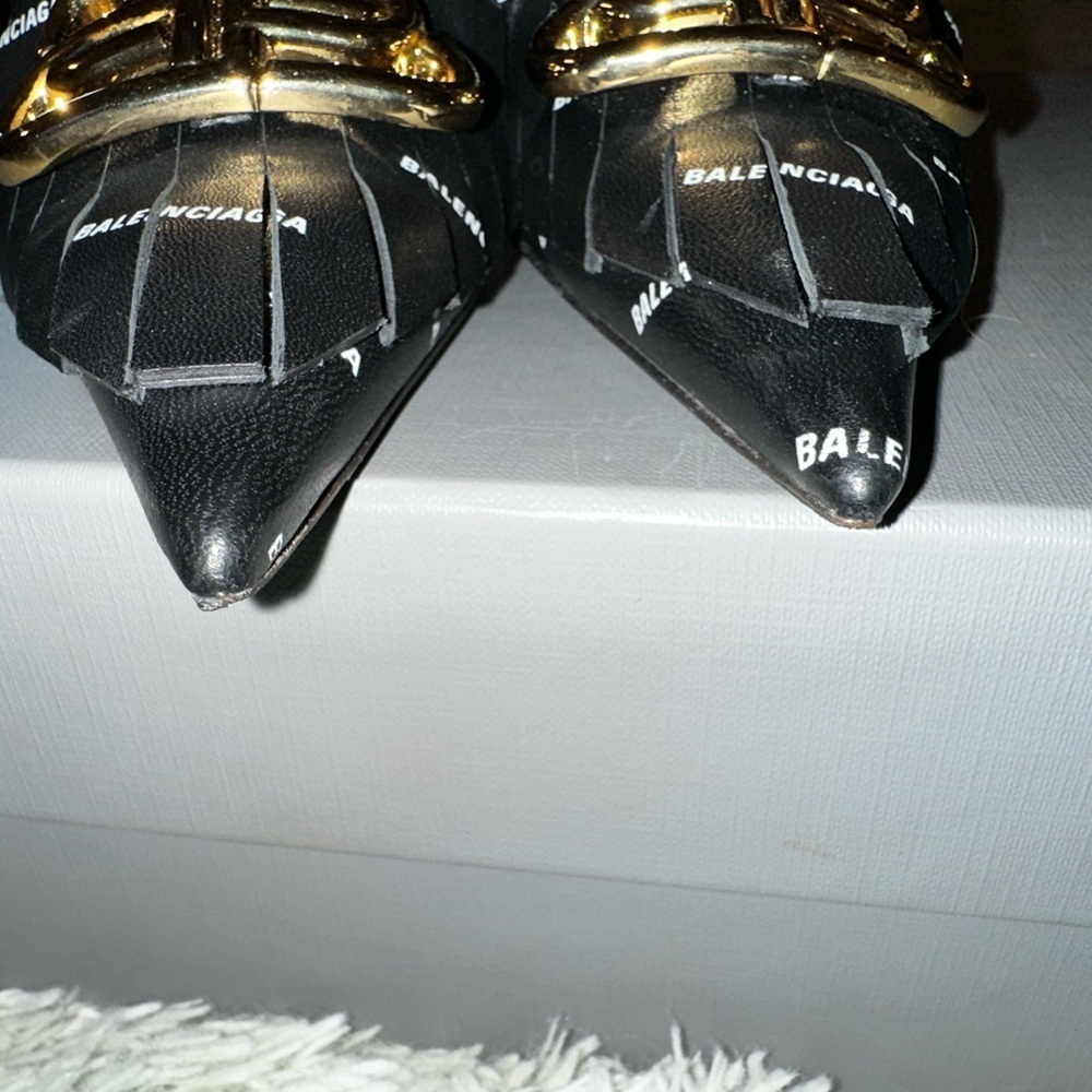 Balenciaga Fringe Knife BB Logo Black Leather Bootie Size 37 - Picture 12 of 16
